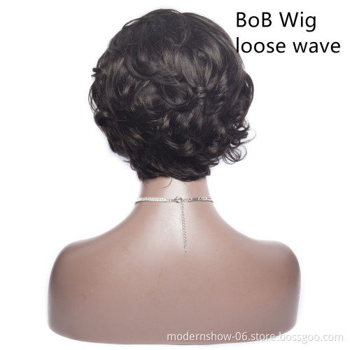 Wholesale Lace Front Wig 6 inch 150% Density Loose Wave Pixie Cut Wigs Human Hair Short Bob Lace Front Wig